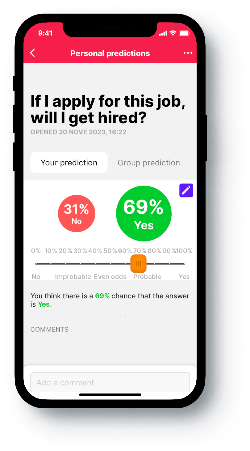 Forecasting app Confido: yes/no answer interface