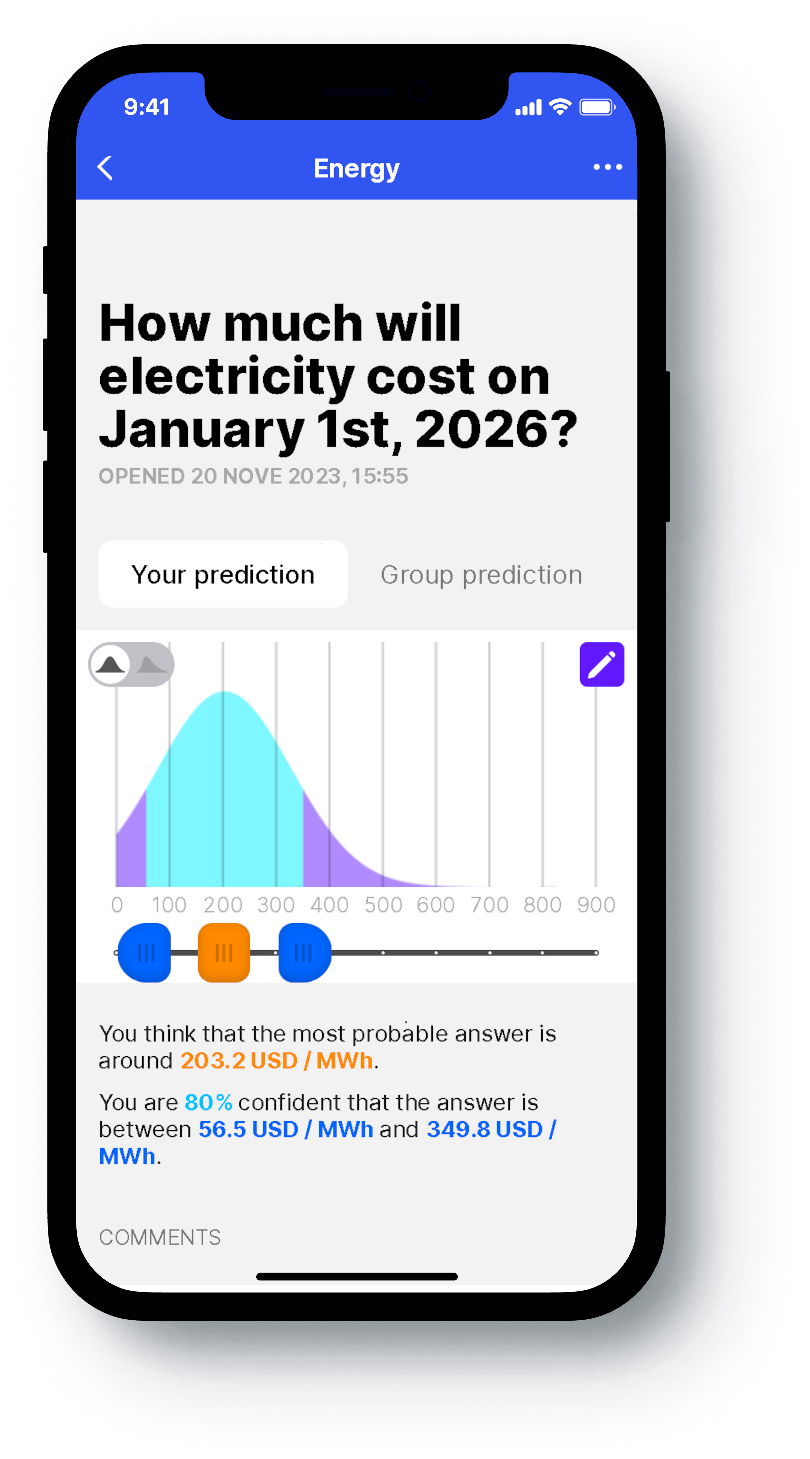 Forecasting app Confido: numeric answer interface